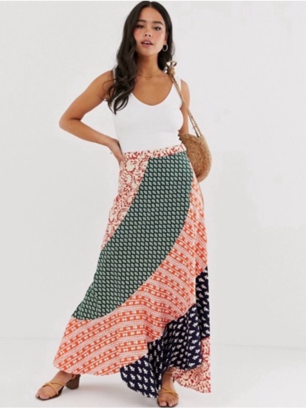 FREE PEOPLE Hidden Earth Multicolored Cotton Bohemian Mixed Print Skirt Size 0